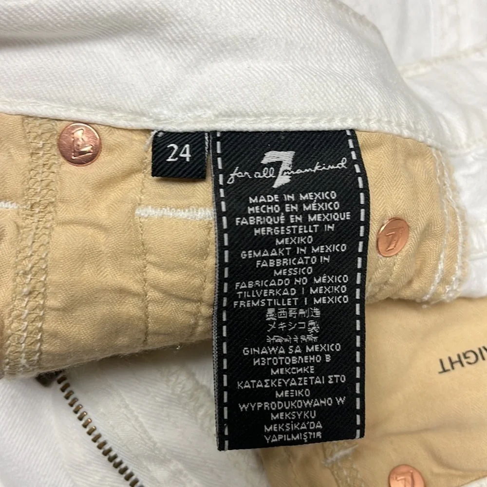 7 For All Mankind High Waisted White Cropped Straight Leg Jeans - Picture 10 of 11